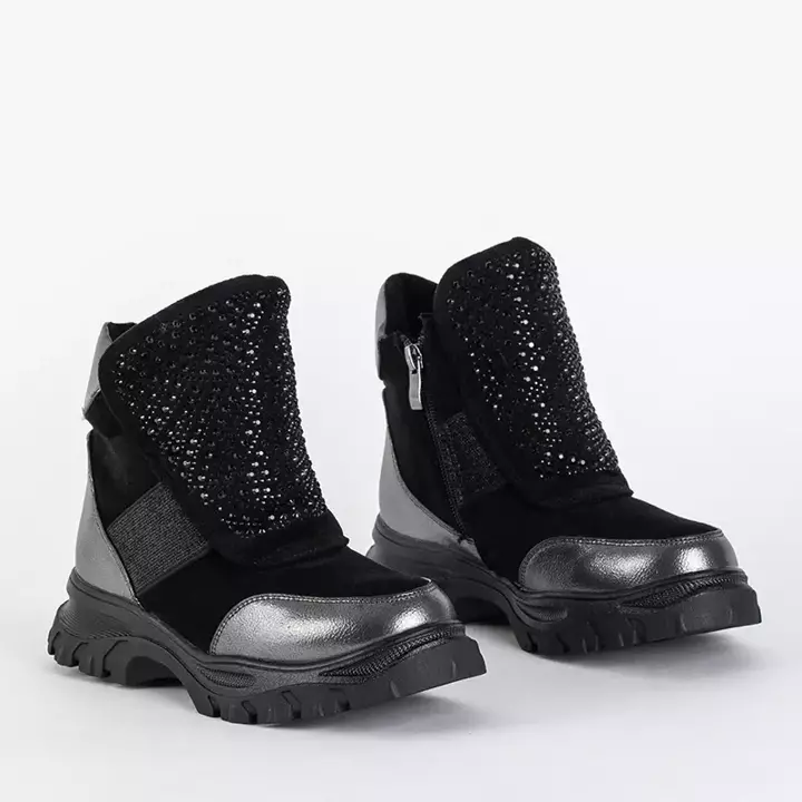OUTLET Black and silver children's boots with cubic zirconias Fruizo - Footwear