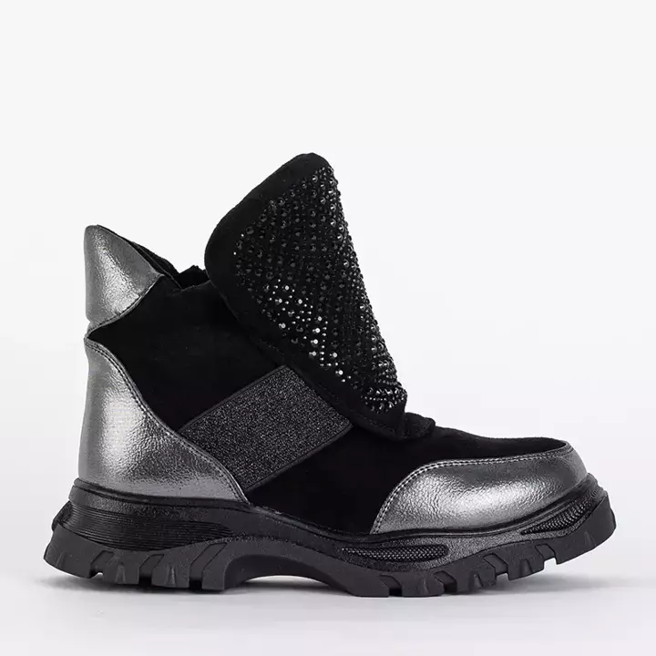 OUTLET Black and silver children's boots with cubic zirconias Fruizo - Footwear