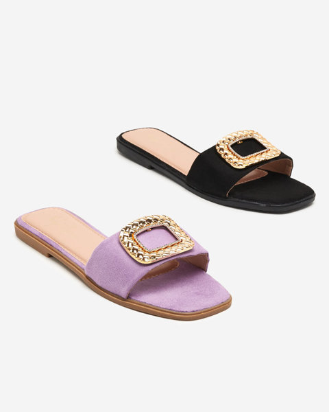 OUTLET Black eco suede women's slippers with a gold buckle Lozi. Footwear