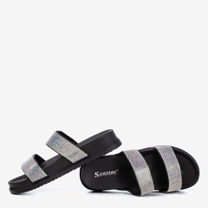 OUTLET Black slippers with cubic zirconias Bhista - Footwear