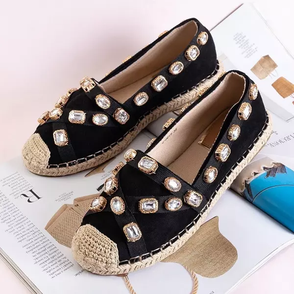 OUTLET Black women's espadrilles with Wamba crystals - Footwear
