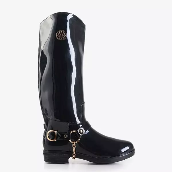OUTLET Black women's knee-length galoshes with Vivienis decorations - Footwear