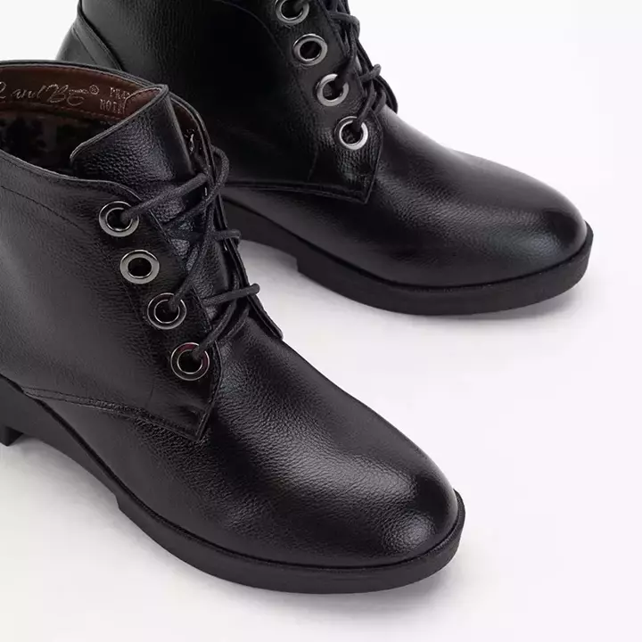 OUTLET Black women's lace-up flat-heeled boots Tivera - Footwear