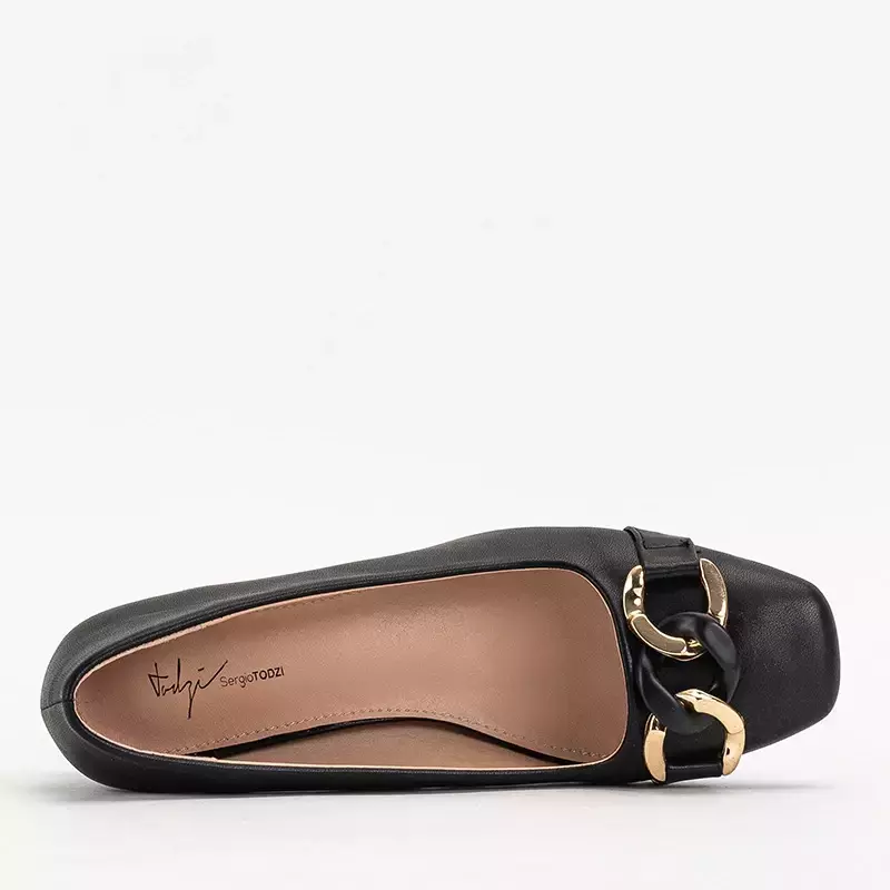 OUTLET Black women's pumps on a low post with Vetina decoration - Footwear