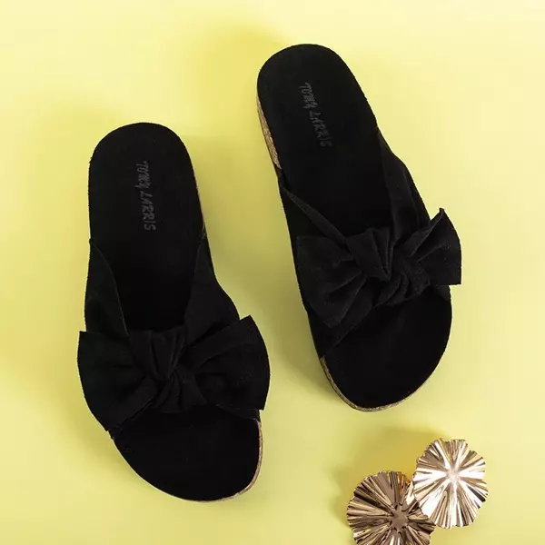 OUTLET Black women's slippers with a bow Alanza - Footwear