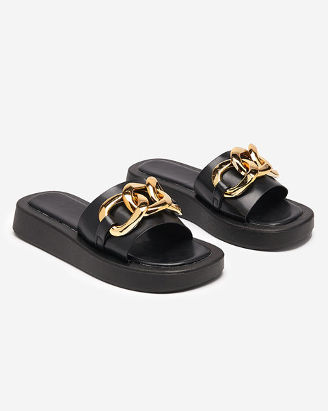 OUTLET Black women's slippers with a gold chain Reteris - Footwear