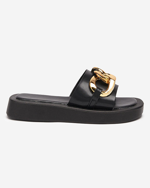 OUTLET Black women's slippers with a gold chain Reteris - Footwear