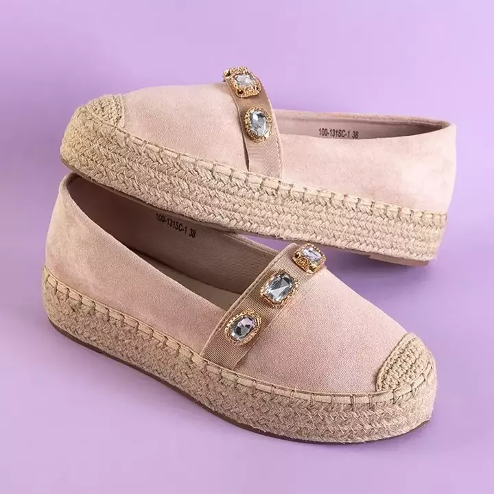 OUTLET Bright pink women's platform espadrilles with crystals Fenenna - Footwear