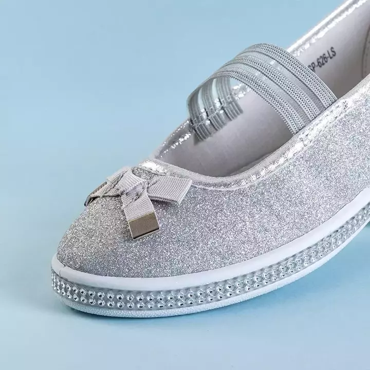 OUTLET Children's silver brocade ballerinas with a bow Trylina - Shoes