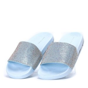 OUTLET Clara blue slippers with cubic zirconia - Footwear