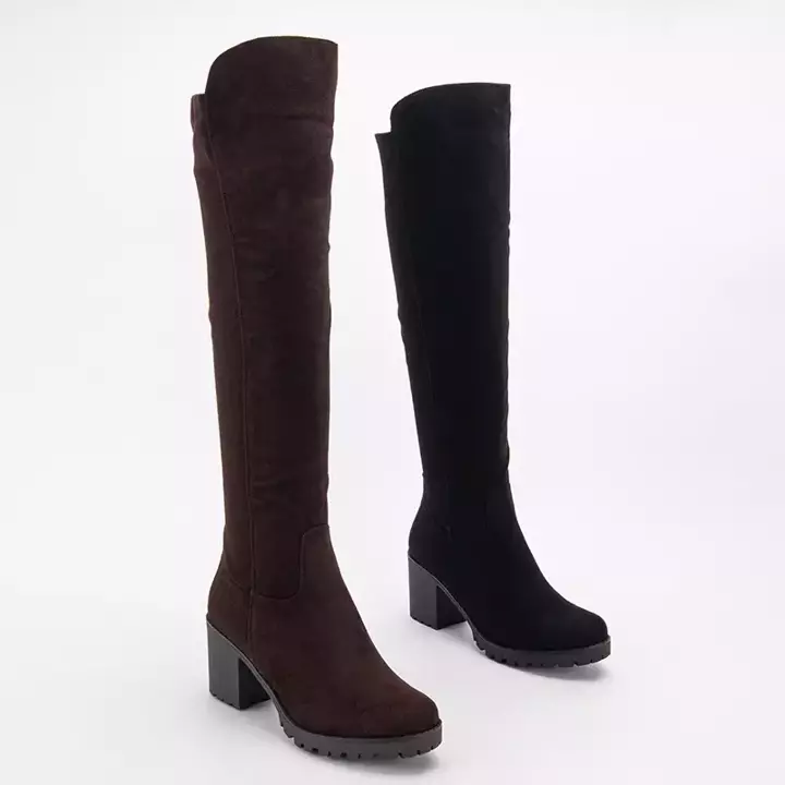 OUTLET Dark brown women's eco-suede over-the-knee boots Ariada - Shoes
