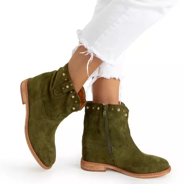 OUTLET Dark green cowboy boots on a wedge Brenna - Shoes