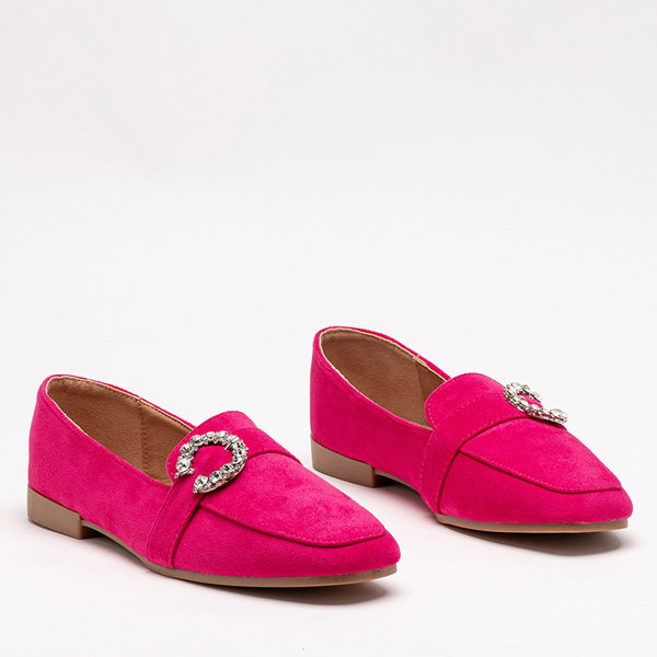 OUTLET Fuchsia women's moccasins with an ornament in zircons Amorinso - Footwear