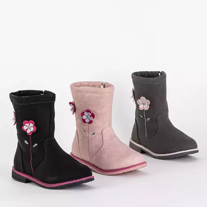 OUTLET Girls 'black boots with a decorative upper Amini - Footwear