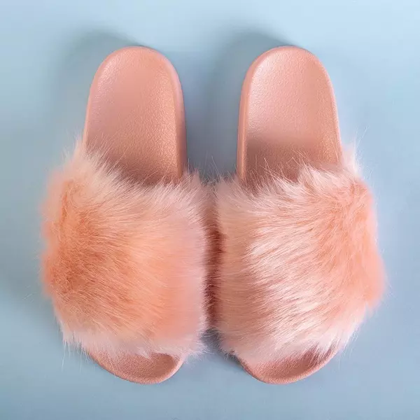 OUTLET Light pink women's slippers with fur Danita - Footwear