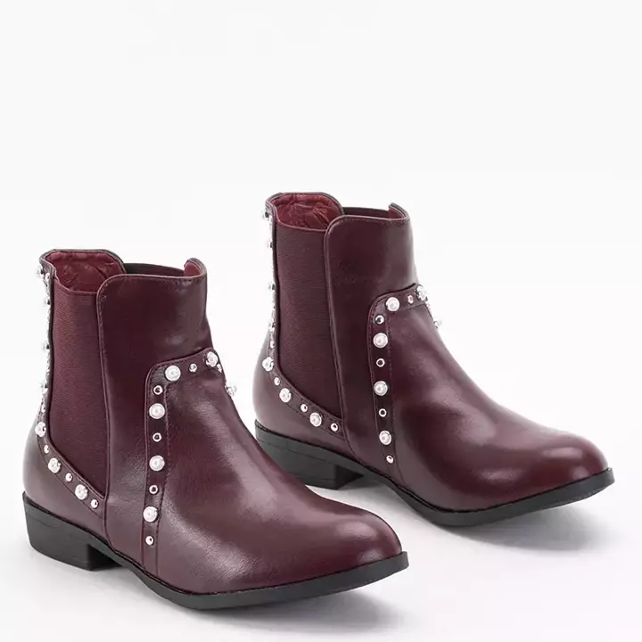 OUTLET Maroon boots for women with pearls Natasia - Footwear
