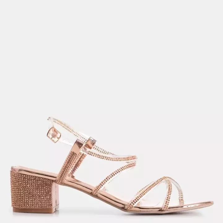 OUTLET Pink and gold women's sandals on a post with cubic zirconias Jukko - Footwear