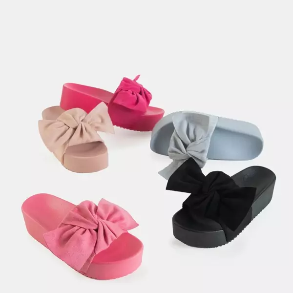 OUTLET Pink women's platform slippers with a Doloris bow - Footwear