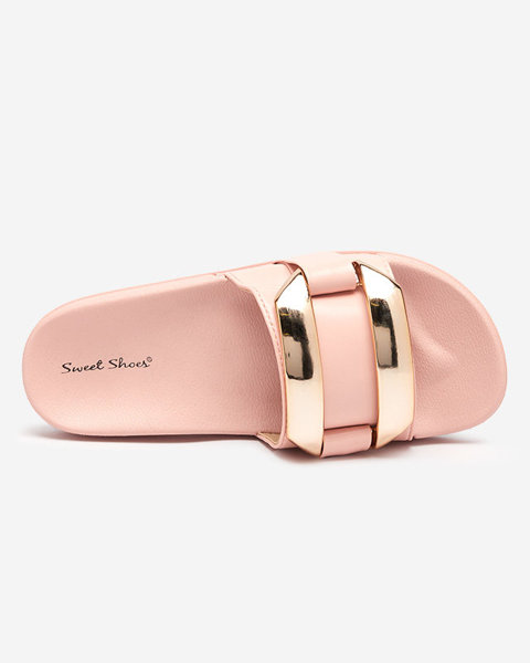 OUTLET Pink women's slippers with golden ornament Serina - Footwear