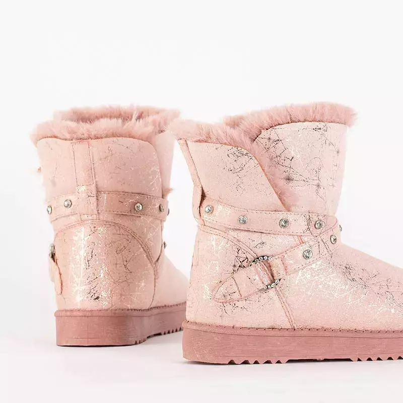 OUTLET Pink women's snow boots with zircons Peshutsi - Footwear