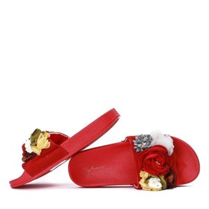 OUTLET Red slippers with decorative Judith flowers - Shoes