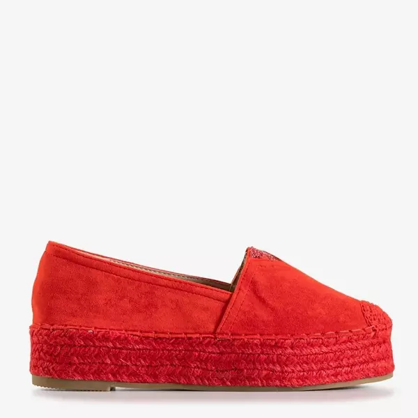 OUTLET Red women's espadrilles on the platform with cubic zirconia Asira - Shoes
