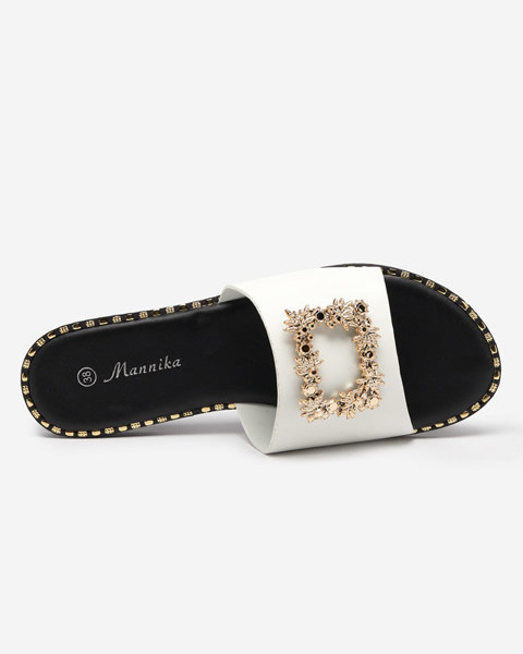 OUTLET White elegant women's slippers with golden ornament Meriso - Footwear
