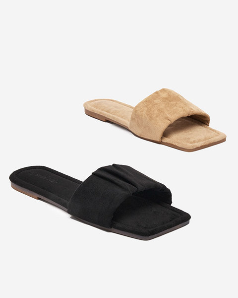 OUTLET Women's black eco-suede flat slippers Nesico - Footwear