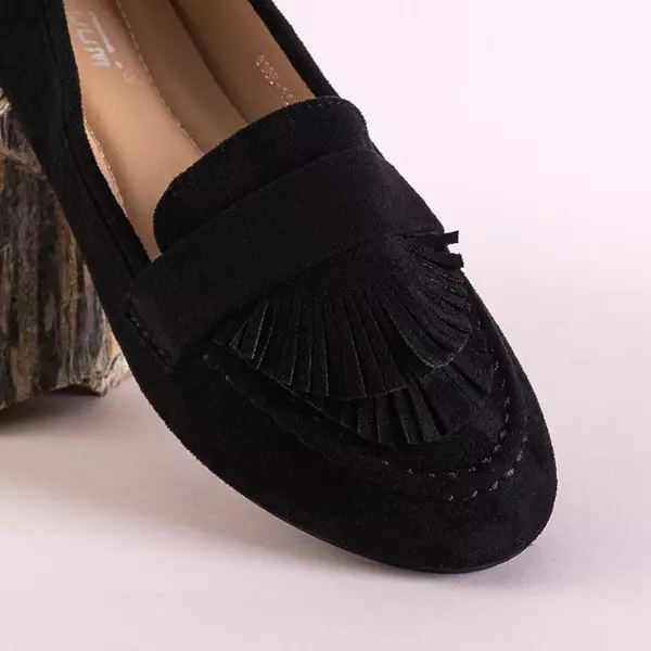 OUTLET Women's black eco-suede moccasins with Daiane fringes - Footwear
