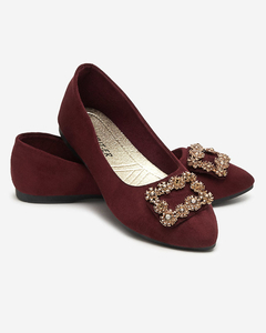OUTLET Women's burgundy eco-suede ballerinas with Linselis decoration - Footwear