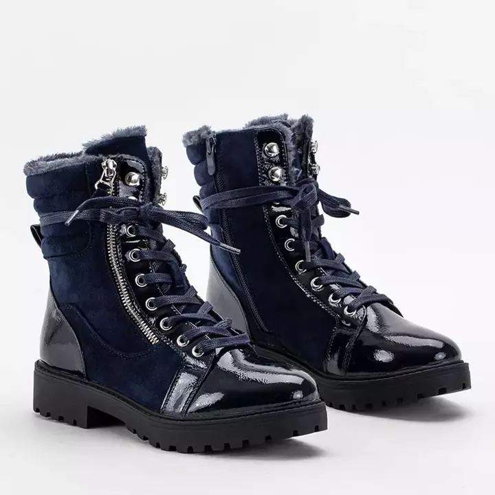 OUTLET Women's navy blue partially lacquered boots Ginoko - Footwear