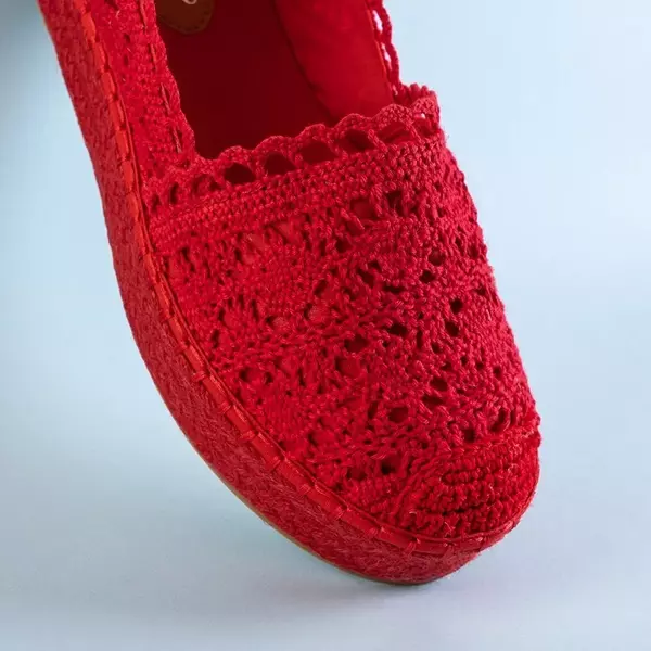 OUTLET Women's red openwork espadrilles on the Abra platform - Shoes