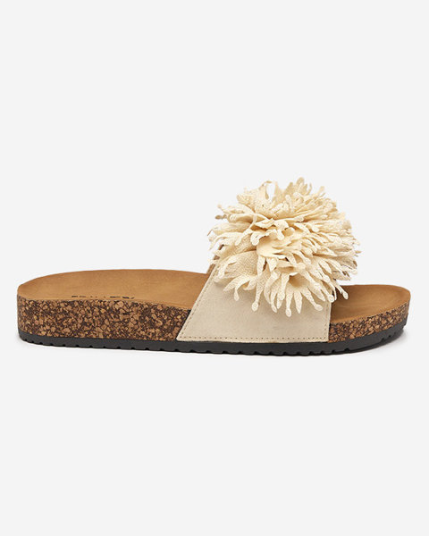 OUTLET Women's slippers with a fabric ornament in beige Ailli- Footwear