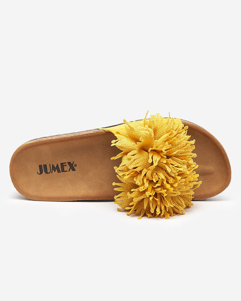 OUTLET Women's slippers with fabric decoration in yellow Ailli- Footwear