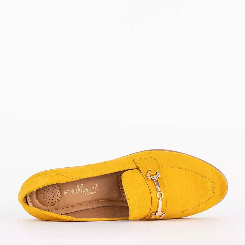 OUTLET Yellow eco-suede women's moccasins with Lemik decoration - Shoes