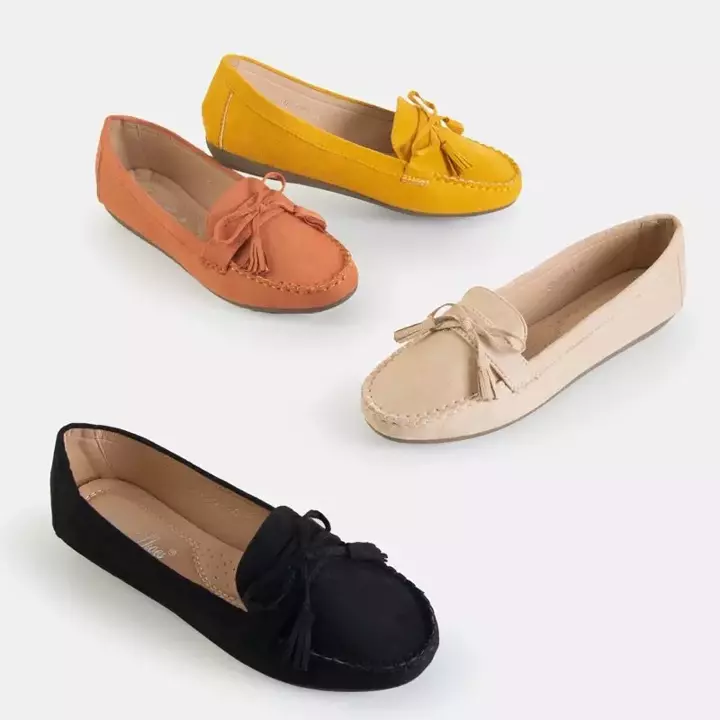 OUTLET Yellow women's moccasins with a bow and Igeli fringes - Shoes