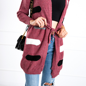 Pink Women's Tied Cardigan with Colorful Strips - Clothing