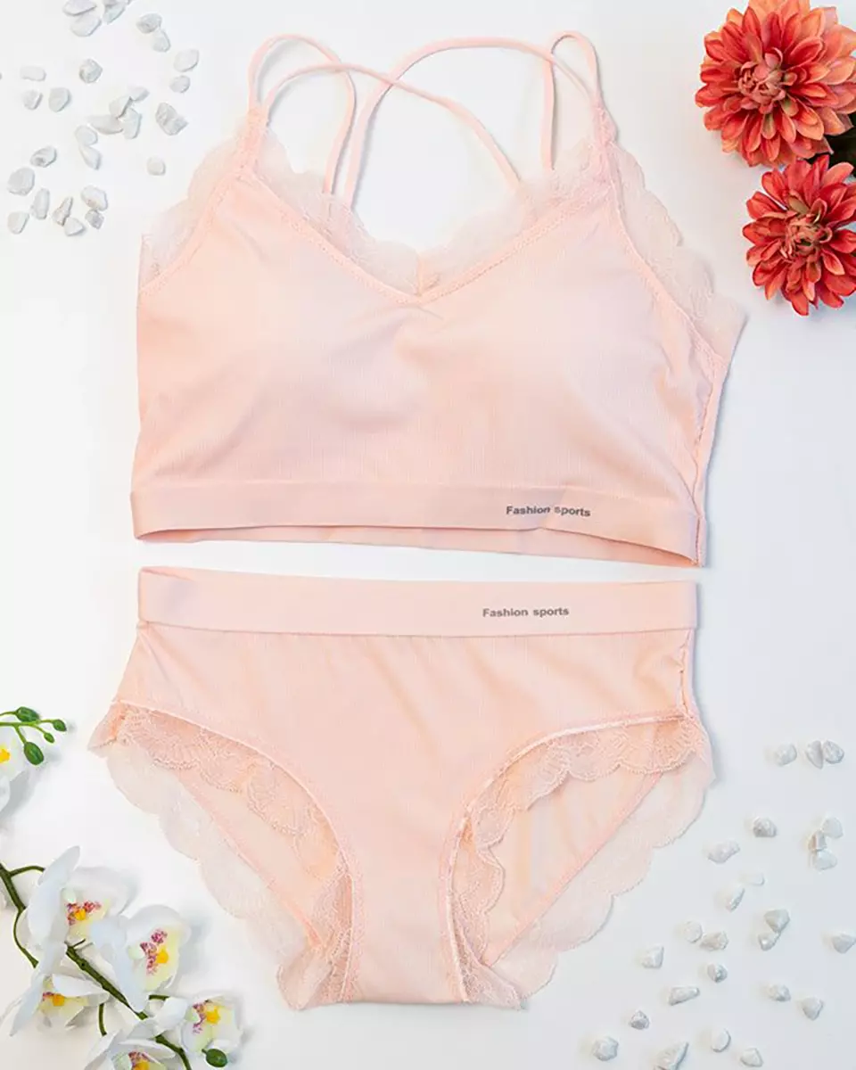 Pink and orange women's lingerie set with lace - Underwear