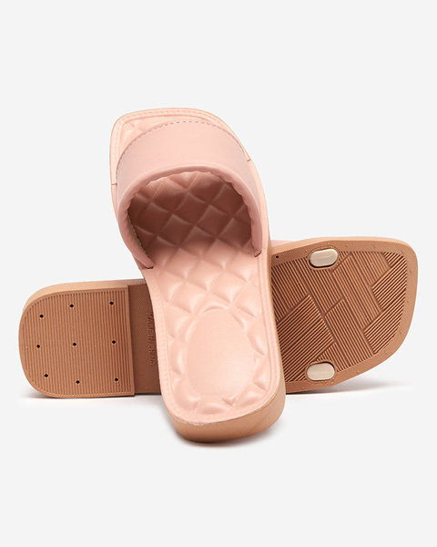 Pink eco-leather women's slippers with a quilted Parekis insert - Footwear