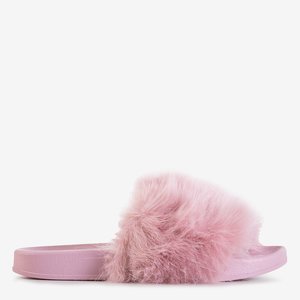 Pink women's flip-flops with fur Danita - Footwear