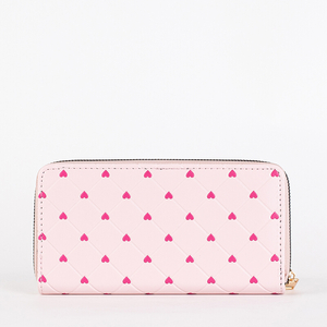 Pink women's large wallet with hearts - Accessories