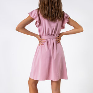 Pink women's mini dress with binding - Clothing