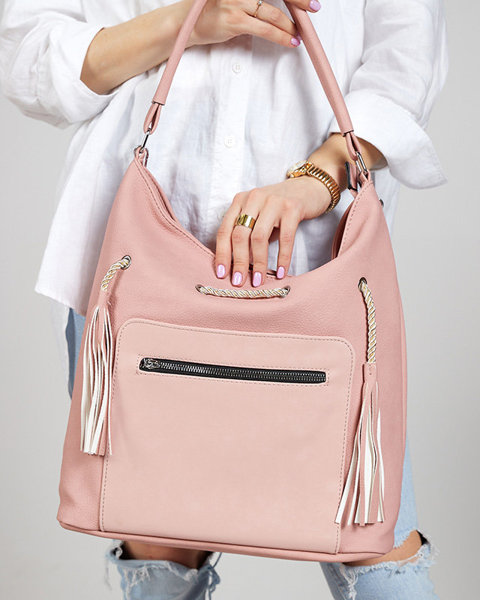 Pink women's shopper bag with drawstrings - Accessories