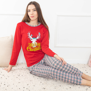 Red 2-piece Christmas pajamas with print - Clothing