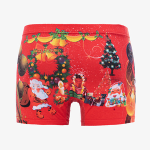 Red men's boxers with Christmas print - Underwear