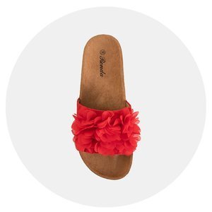 Red women's flip-flops with flowers Alina - Footwear