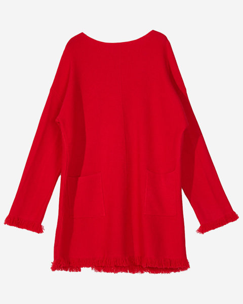 Red women's sweater tunic with fringes - Clothing