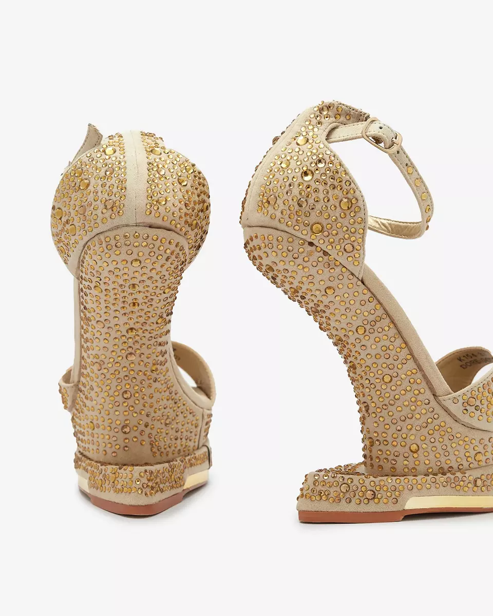 Royalfashion Gold women's open-toe pumps with zircons Elenki