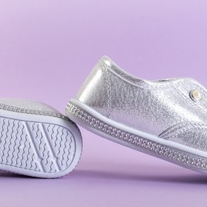 Silver children's slip on sneakers with pearls Merin - Footwear