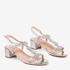 Silver sandals on a low post with cubic zirconias Doremia - Footwear